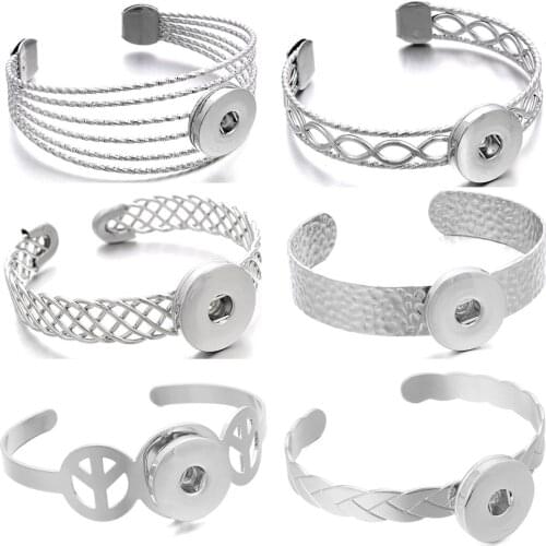 New 18mm Snap Jewelry Silver Color Bracelet High Quality Copper Snap Button Bracelet Bangles Simple Cuff Bracelet for Men Women