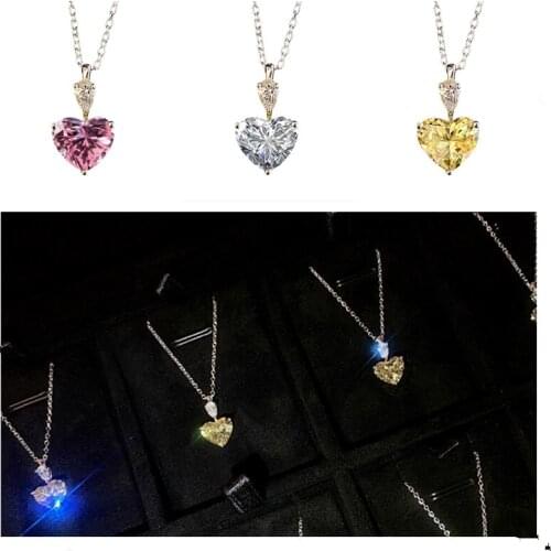 Bright Crystal Yellow Heart Pendant Necklace Girl Choker Accessories Lady Luxury Silver 925 Chain Necklace Female Princess Bijou
