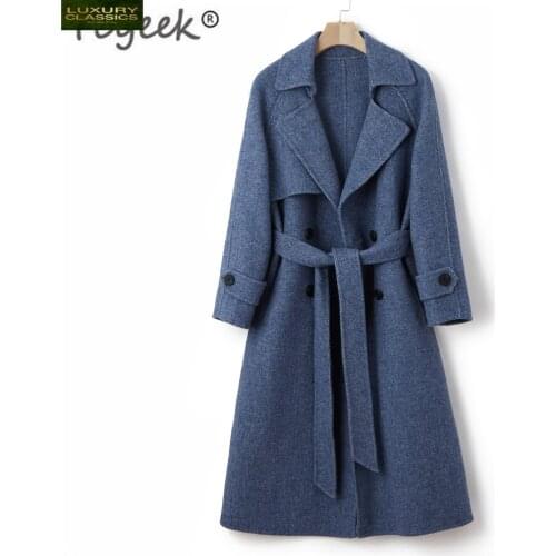 Winter Women Coats Autumn Wool Jacket Korean Fashion Double Breasted Coat Female Long Belt Woolen Spring Clothes LWL1299