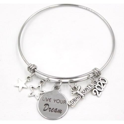 Graduation Gift Stainless Steel Bangle Live your Dream 2020 Graduation Bracelet Bangle Jewelry Gifts for Graduaters