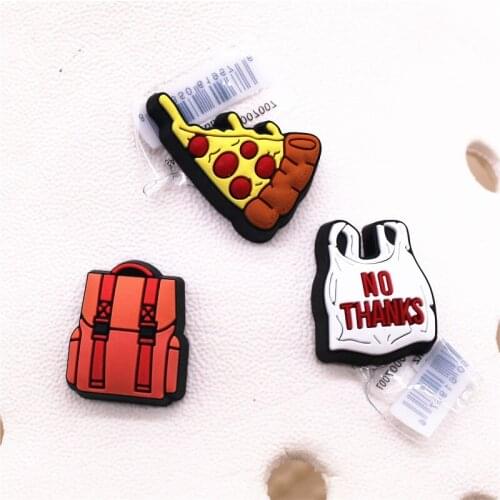 Novelty No Thanks Shoe Charms Accessories Cute Backpack Pizza Shoe Buckle Decoration for croc jibz Kids X-mas Party Gifts F85AL