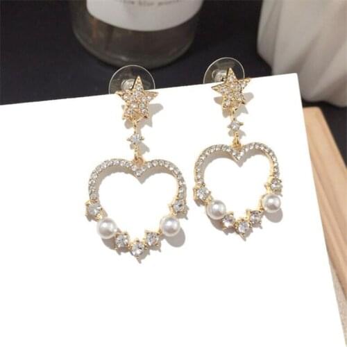 Needle popular jewelry sweet setheart shape earring female new five-pointed star imitation pearl earring nall