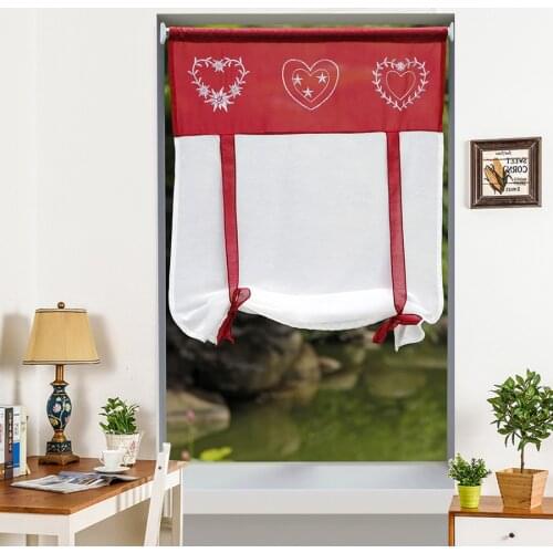 Roman Curtain Embroidered Heart Design Sheer Window Tulle Curtains For Kitchen Living Room Voile Screening Drape Panel