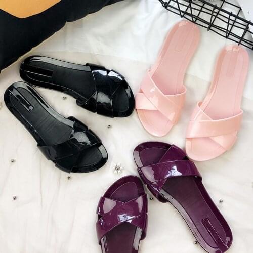 Anti-skid cross-strap open toe sandals jelly shoes women flat heels sandalias femme trendy waterproof open toe beach shoes woman