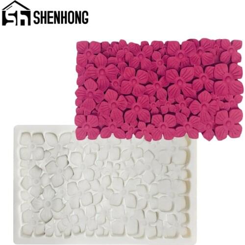 SHENHONG Milky Fondant Molds Hydrangea Flower Border Decorating Tools Silicone Cake Mold Gumpaste Dessert Baking Pan