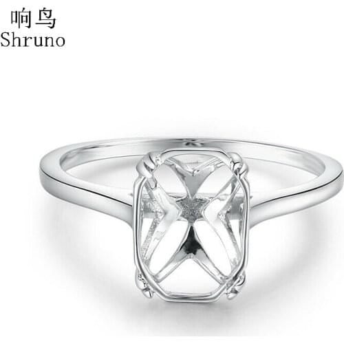 Shruno Sterling Silver 925 Semi Mount Fine Jewelry Ring Setting Fit Cushion /Emerald /Radiant /Octagon Cut 10x8mm