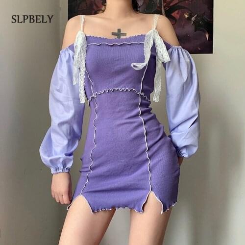 SLPBELY Purple Lace Up Sexy Dress Women Off Shoulder Mini Backless Party Dress Pleated Bodycon Summer Dresses Vestido Club 2021