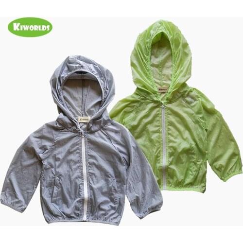 Boy Girl Sunscreen Jacket Sun Protection Hooded Coat Long Sleeved Summer Baby Kids Outwear Green & Grey-blue Clothes Flimsy Soft