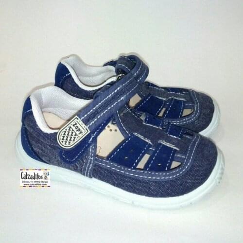Lonettes Zapy for kids quilted blue jeans canvas sandals with velcro