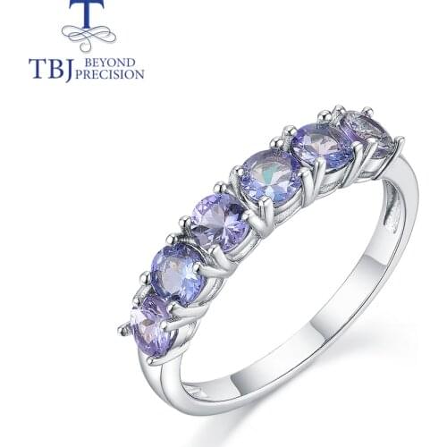 TBJ ,Round 4mm Natural light blue Tanznite Ring ,6 piece 2ct natural tanzania Tanzanite gemstone Jewelry 925 sterling silver