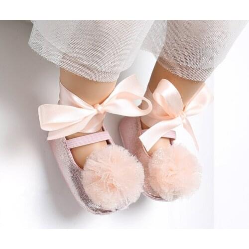 Yarn Ball Baby Girl Shoes Lacing Bows Newborn Girls Shoes First Walkers Soft Sole Pu Leather Infant Toddler Schoenen Meisje