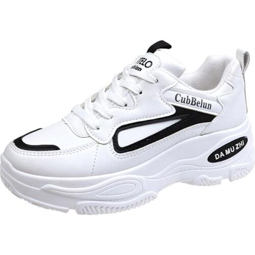 2020 Spring New Fashion Womens White Single Tennis Shoes Womens Thick Bottom Increased Casual Breathable Shoes U13-86