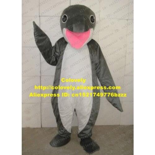 Vivid Grey Whale Mascot Costume Mascotte Dolphin Dophins Cetacean Adult With Large Pink Mouth Black Eyes No.2292 Free Shipping