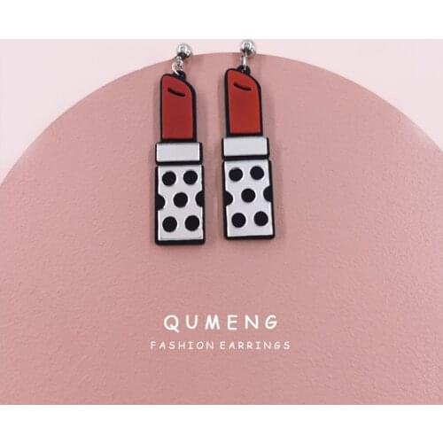 QUMENG 2020 New Style Female Red Lipstick Wave Point Rock Long acrylic Drop Earrings For Women Fashion Party Nightclub Jewelry