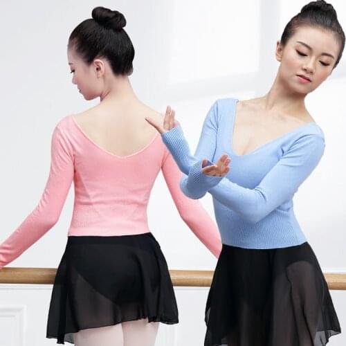 Autumn Winter Women Ballet Sweater V Neck Dance Crop Tops Ballet Leotard Coat Knitted Sweater Long Sleeve Dance Costumes