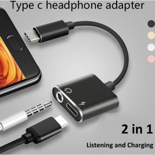 2 In 1 Typec Adapter Earphone Charging Converter To 3.5mm Jack Splitter For Huawei P30 P40 Mate 20 30 Pro Oneplus 8 7t Aux Cable