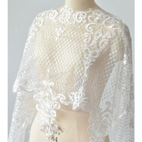 2 Yards/bag Embroidery Sequins Lace Accessories High-end Wedding Veil Handmade Diy Material Skirt Lace Lace Fabric 2020