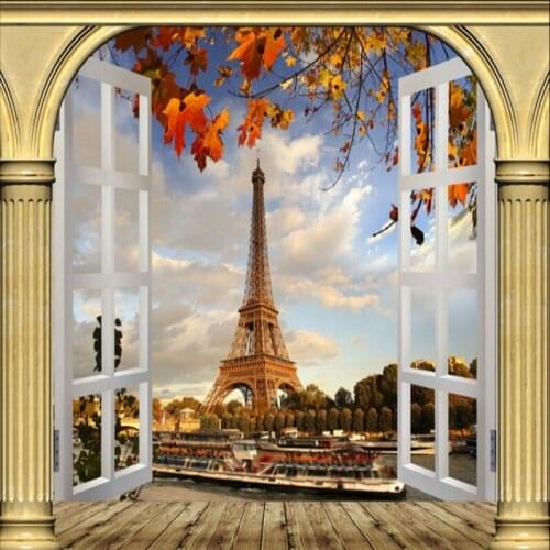 3D photo wallpaper Eiffel Tower 3D stereo Rome maple leaf TV background wallpaper customized living room mural
