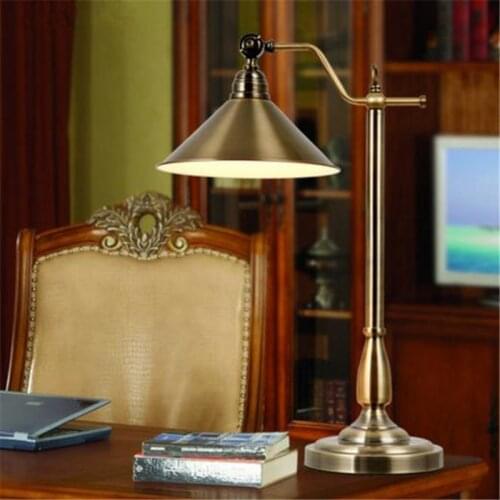 American Village Retro Table Lamp European Simple Living Room Creative Bedroom Bedside Study Imitation Copper Lamp Free Shipping