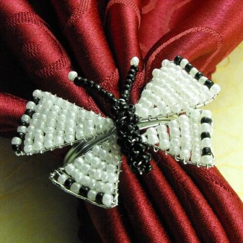 Free shipping glass butterfly napkin ring beads napkin holder for wedding many colors 12 pcs
