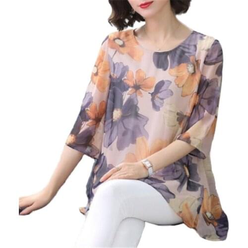 Summer Blouse Women Korean Casual Print Shirts for Women Floral Vintage Ladies Tops Clothes