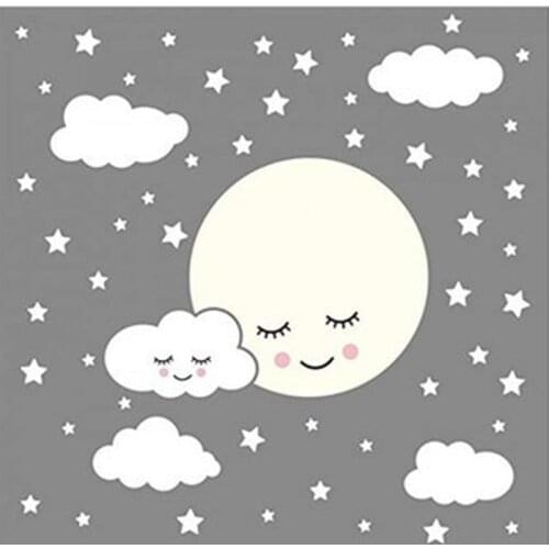 Big size moon with stars decal cartoon wall Stickers for kids rooms home bedroom baby mural nursery wallpaper T200605