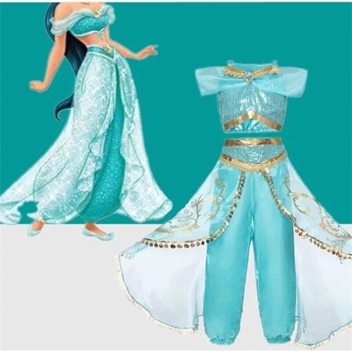 Flower Girls Cosplay Kids Princess Jasmine Costumes For Children Party Belly Dance Dress Indian Costume 2ps Halloween Christmas