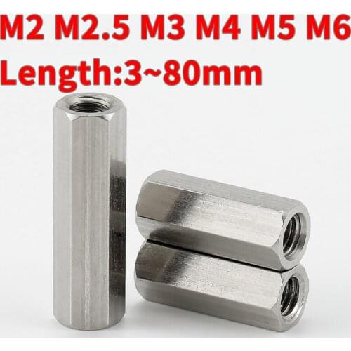 M2M2.5M3M4 M5 M6 304 Stainless Steel Long Nut Hex Female Standoff Pillar Stud Board Hexagon Computer PCB Motherboard Spacer Bolt