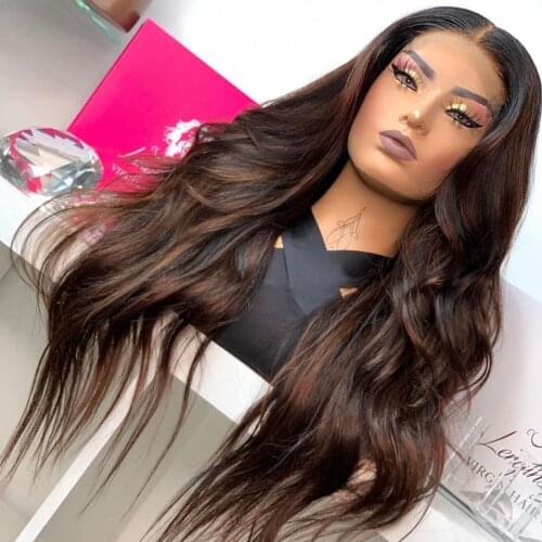 Eversilky Chocolate Highlight 13x6 Lace Front Human Hair Wigs with Natural Hairline 180Density Glueless Full Lace Wigs Remy