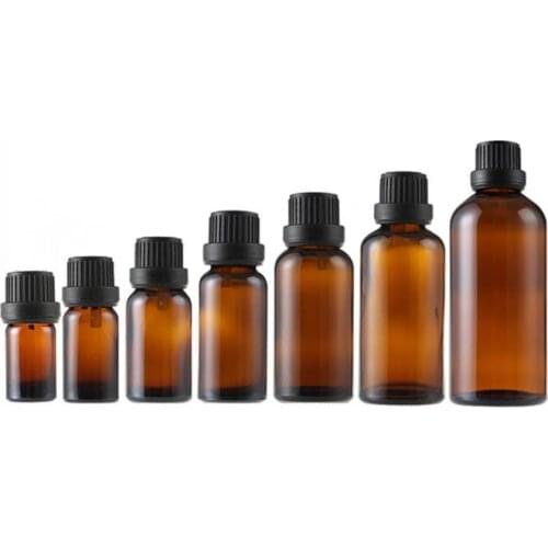 5pcs 5-100ml Head Amber Brown Glass Drop Bottle Aromatherapy Liquid for essential basic massage oil Pipette Bottles Refillable