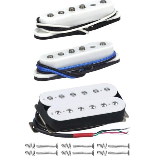 FLEOR Vintage Alnico 5 Guitar Pickup Set Single Coil &Humbucker Pickup Neck/Middle/Bridge for Electric Guitar Parts,White