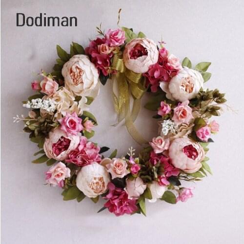 Simulation Peony Wreath European Style Artificial Garland Party Home Door Wall Decoration Fake Flower Photography props 1pc