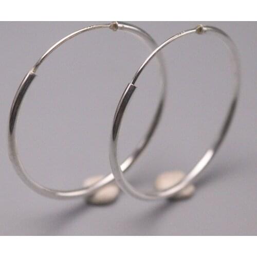Fine Jewelry S925 Sterling Silver Earrings Women Luck Smooth Big Hoop Earrings 62x40mm 12.3g