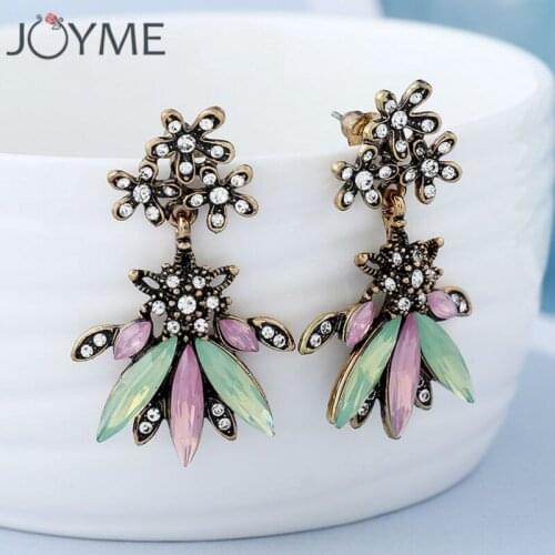 Joyme 2017 new good quality statement long big flower crystal Earrings for women girl party earring Factory Price wholesale