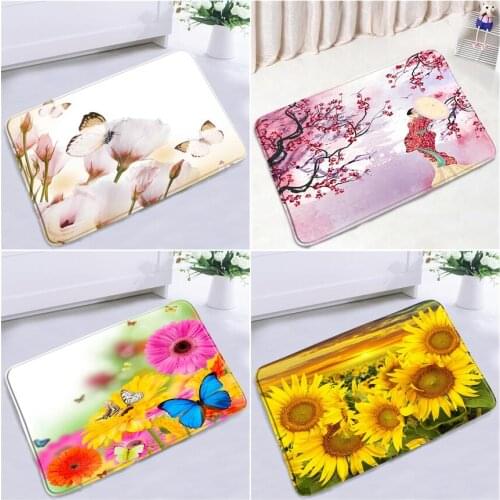 Rural Flowers Bath Mats Sunflower Tulip Natural Scenery Floral Door Pad Home Floor Mat Bathroom Foot Rugs Non-slip Carpet Decor