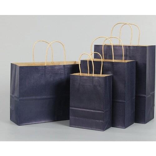 10 Pcs/lot Multifunction Kraft Paper Bag With Handle Recyclable Bag Fashionable Cloth Shoes Gift Paper Bags 4 Size Deep Blue