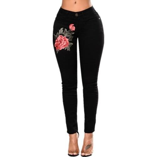 Fashion floral embroidery jeans female Casual mom high waist jeans pants Summer light blue long denim pants women 2018