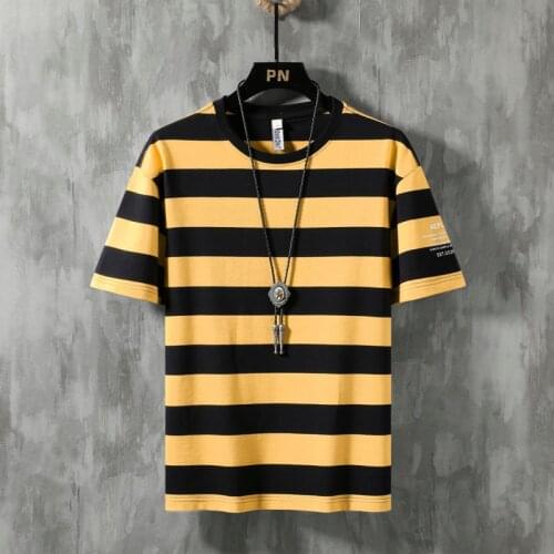 100% Cotton Mens T-shirt t shirt stripes Men Tshirt Casual Knitted Mens Brand T-shirt Tops Tee Shirt Hip hop High Quality 64