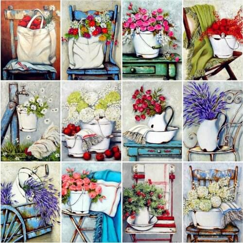 HUACAN Diamond Art Painting Kits Flowers Landscape 5D Diy Diamond Mosaic Chair Cross Stitch Home Decor Wall Art