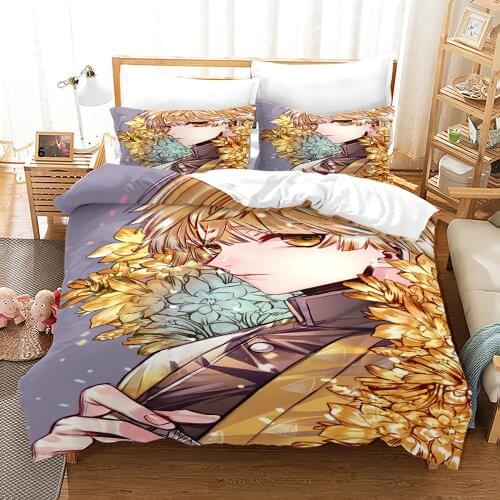Demon Slayer Bedding Set Single Twin Full Queen King Size Demon Slayer Bed Set Children Kid Bedroom Duvetcover Sets 3D Print 016