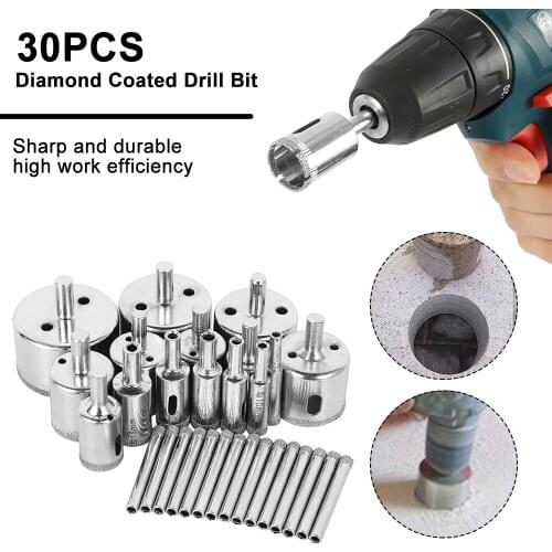 30pcs Diamond Coated Drill Bit Set Tile Marble Glass Ceramic Hole Saw Drilling Bits For Power Tools 6mm-50mm Marble Drilling Bit