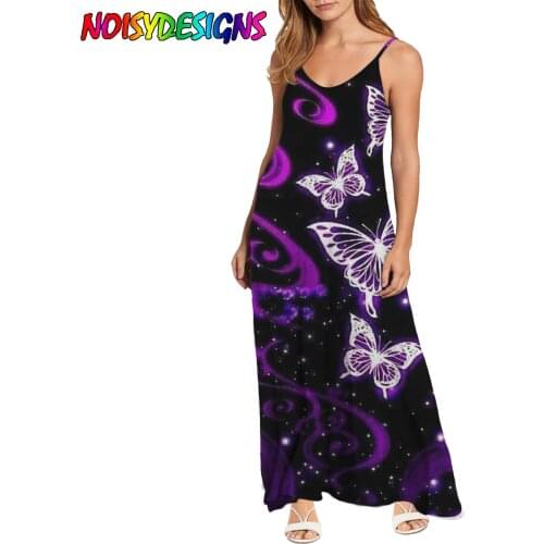 NOISYDESIGNS Summer New Arrival Butterfly Pattern Dress Casual Sleeveless Dresses Female Sexy V-Neck Outdoor Colorful Dresses