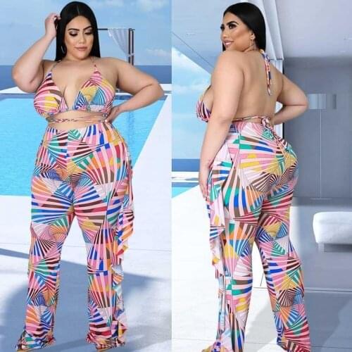 2021 Summer New Print Bathing Suit European And American Bathing Suit 2 Piece Sexy Ladies Flounces Beach Pants + Bikini 2 Piece