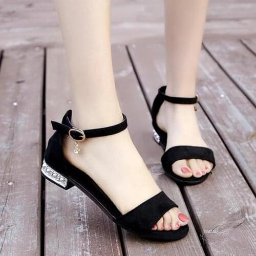 Summer New Korean Style Simple Open-toe Flat Low-heeled Sandals Women 2021 One-word Buckle All-match Womens Sandals