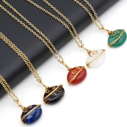 New Natural Stone Simple Link Necklace Red/Green/White Agates Crystal Necklace Pendant Jewelry for Women Reiki Heal Party Gifts