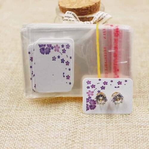 New pretty white pearl paper small cute stud earring packing card beauty flower elegant earring card 100pcs +100 plastic bag