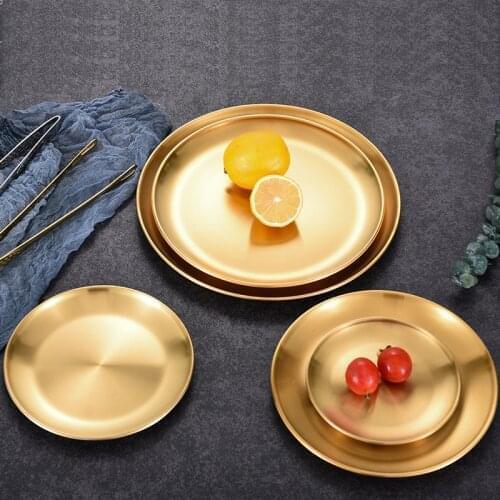 Food Grade Dinner Plates 304 Stainless Steel Round Tray Plate Set for Camping