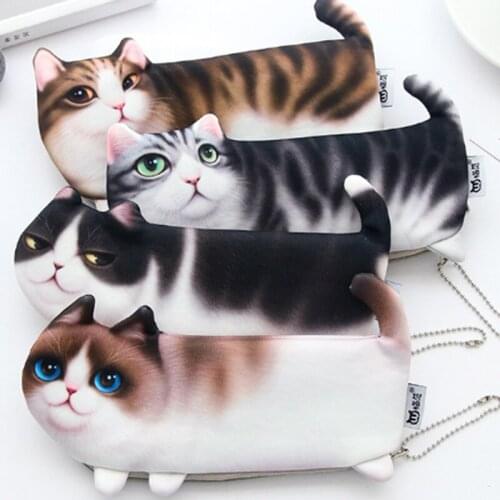 Creative cute simulation cat pencil case Korean printing Three-legged cat student cosmetic bag coin purse school supplies