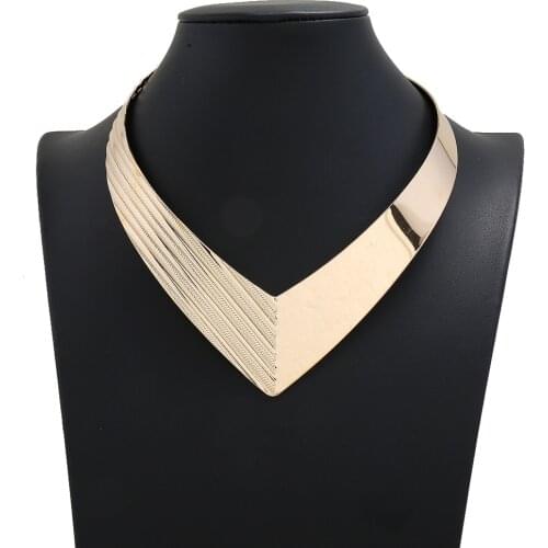 LZHLQ 2020 Fashion V Shape Torques Colar Girl Punk Power collar Choker Necklace Statement Women Jewelry
