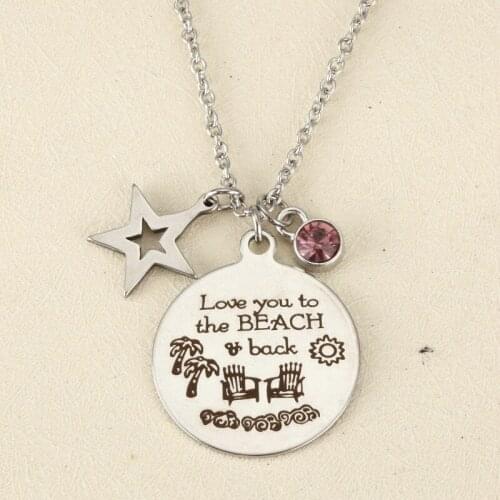 High Quality Stainless Steel Necklace Jewelry 12 Colors Crystal Love you to the BEACH & back Pendant Necklace Jewelry Optional